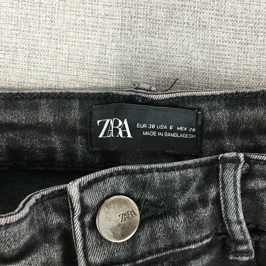 Zara Womens Skinny Jeans Size 6 US Black Dark Wash Raw Hem Stretch Denim