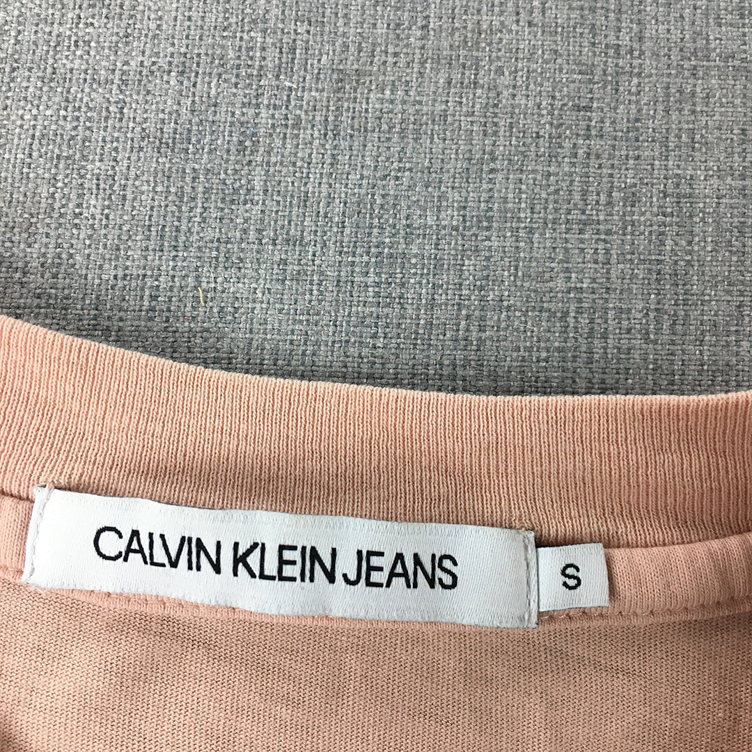 Calvin Klein Jeans Womens Cropped T-Shirt Size S Pink Logo Crew Neck Top