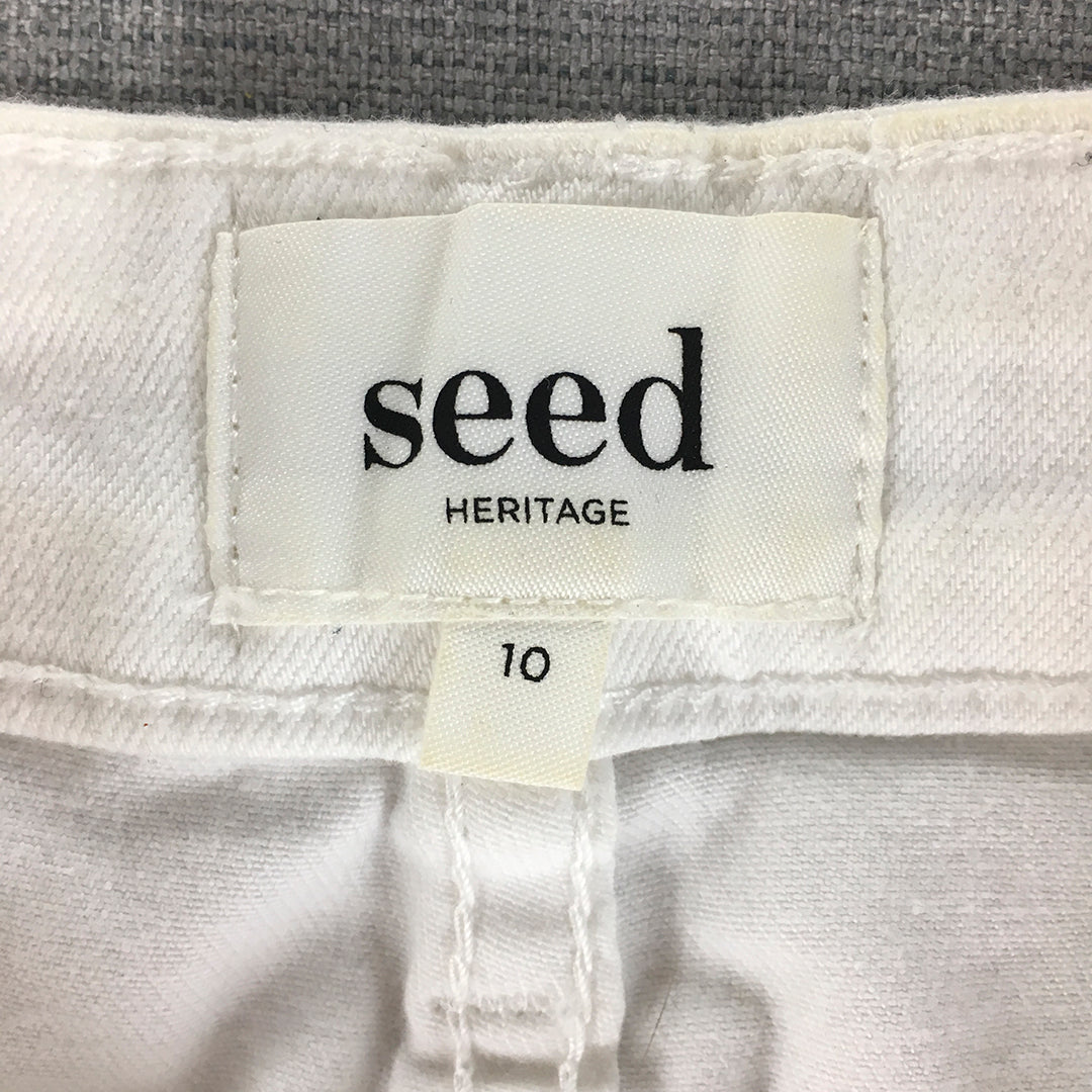 Seed Heritage Womens Denim Mini Skirt Size 10 White Raw Hem Pockets