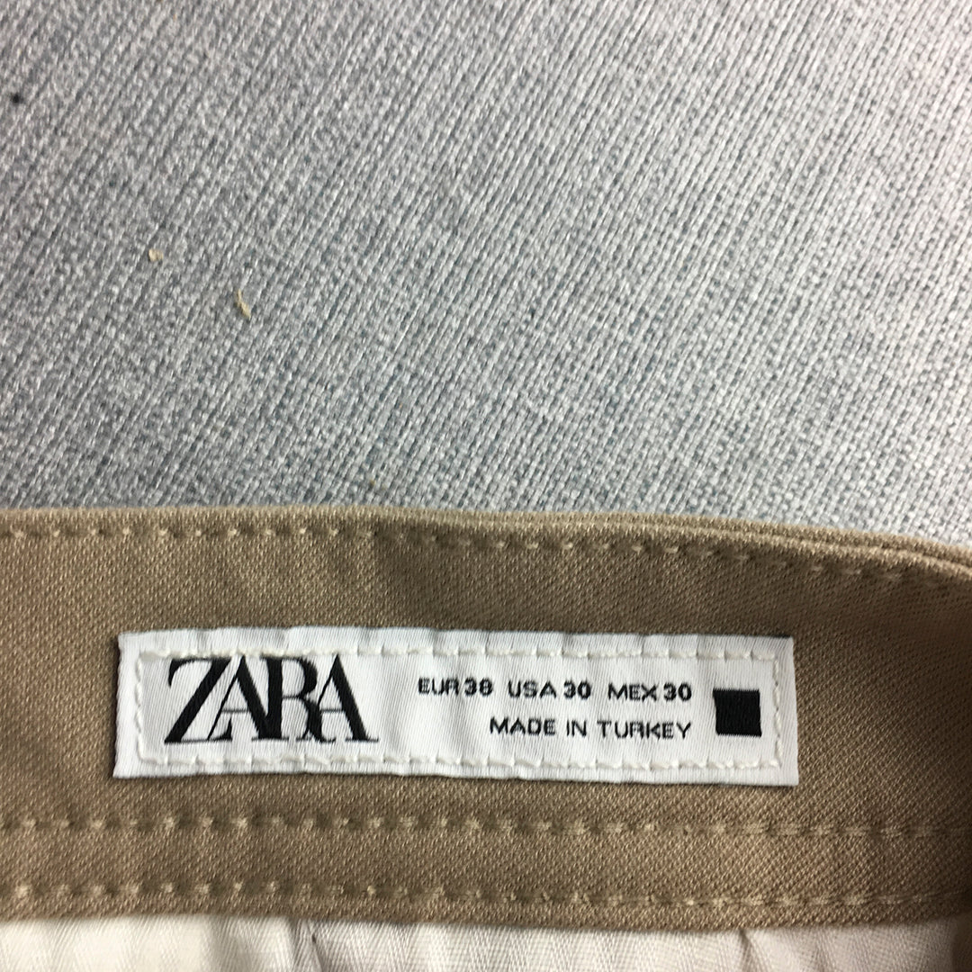 Zara Mens Chino Pants Size 30 (W30 x L28) Brown Slim Straight Pockets Trousers