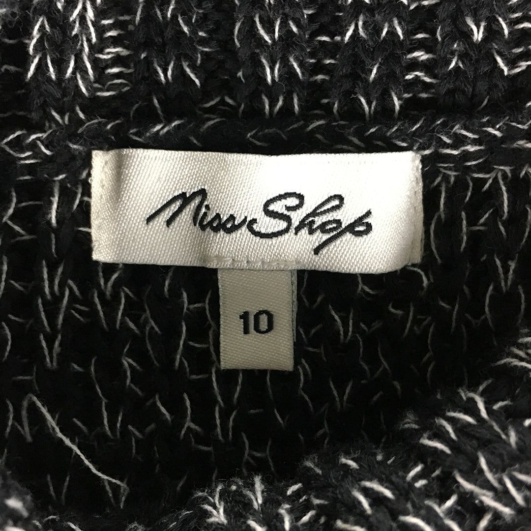 Miss Shop Womens Knit Sweater Vest Size 10 Black White Roll Neck Sleeveless