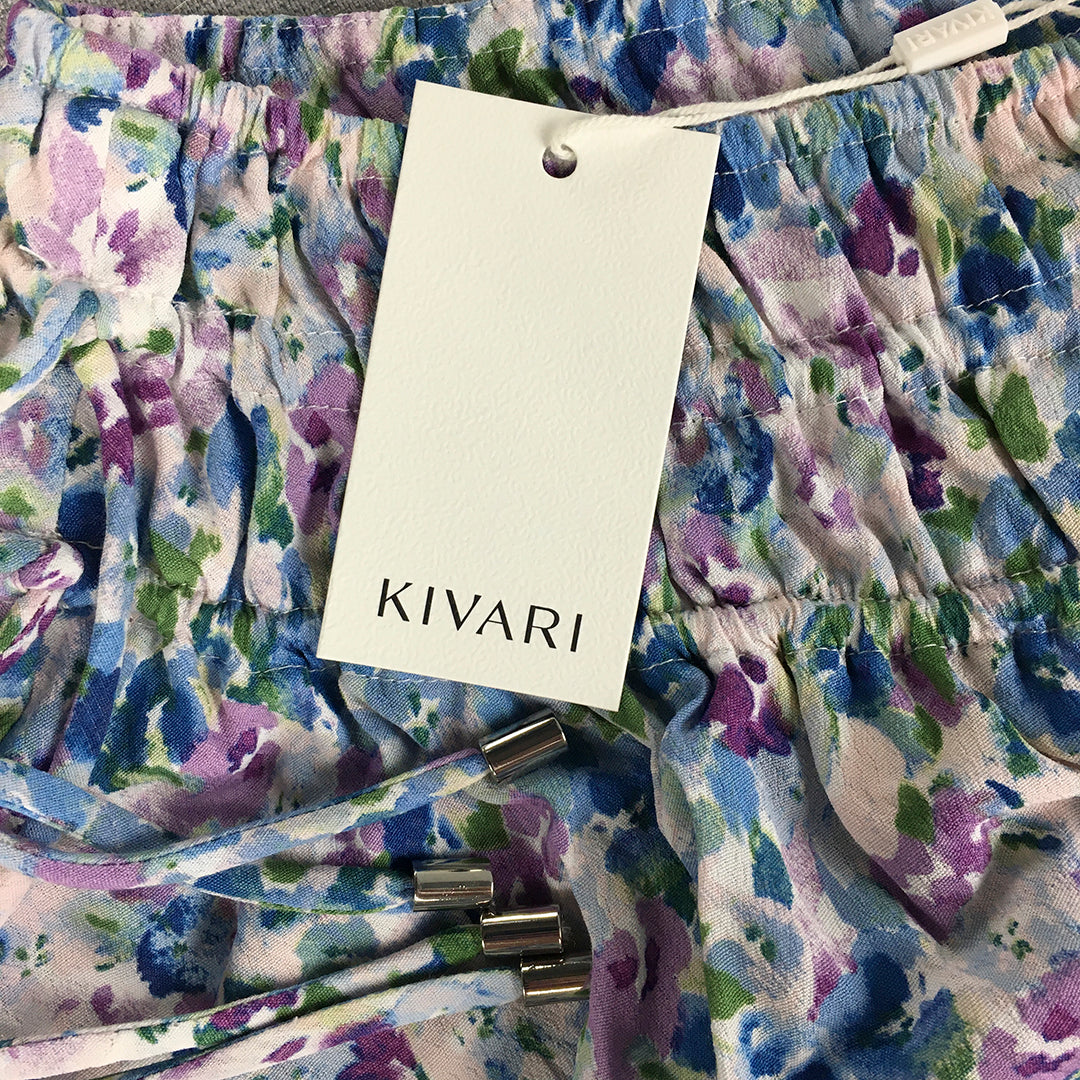 NEW Kivari Womens Mini Skirt Size 14 White Purple Floral Tiered Elastic Waist