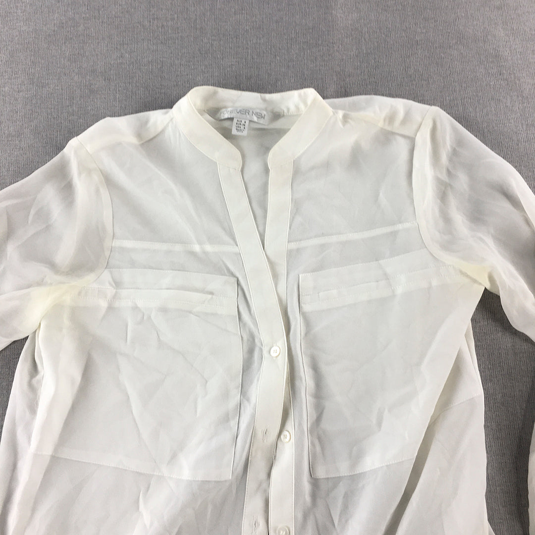 Forever New Womens Shirt Size 8 White Long Sleeve Button-Up