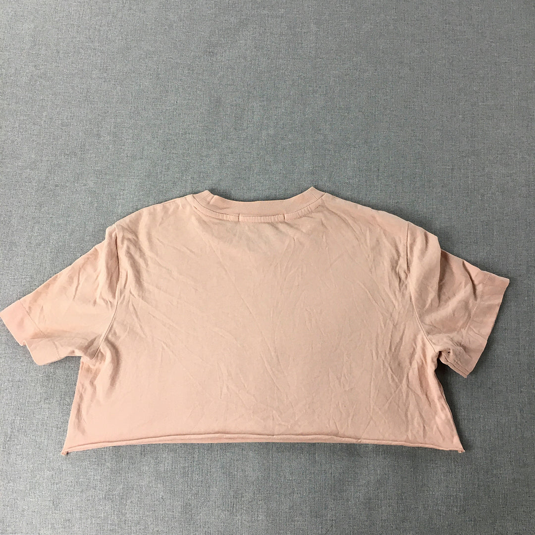 Calvin Klein Jeans Womens Cropped T-Shirt Size S Pink Logo Crew Neck Top