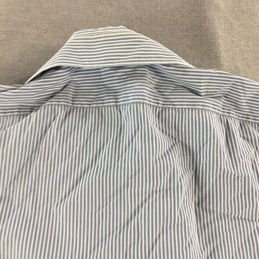 Zara Man Shirt Size XL White Blue Striped Button-Up Long Sleeve Super Slim Fit