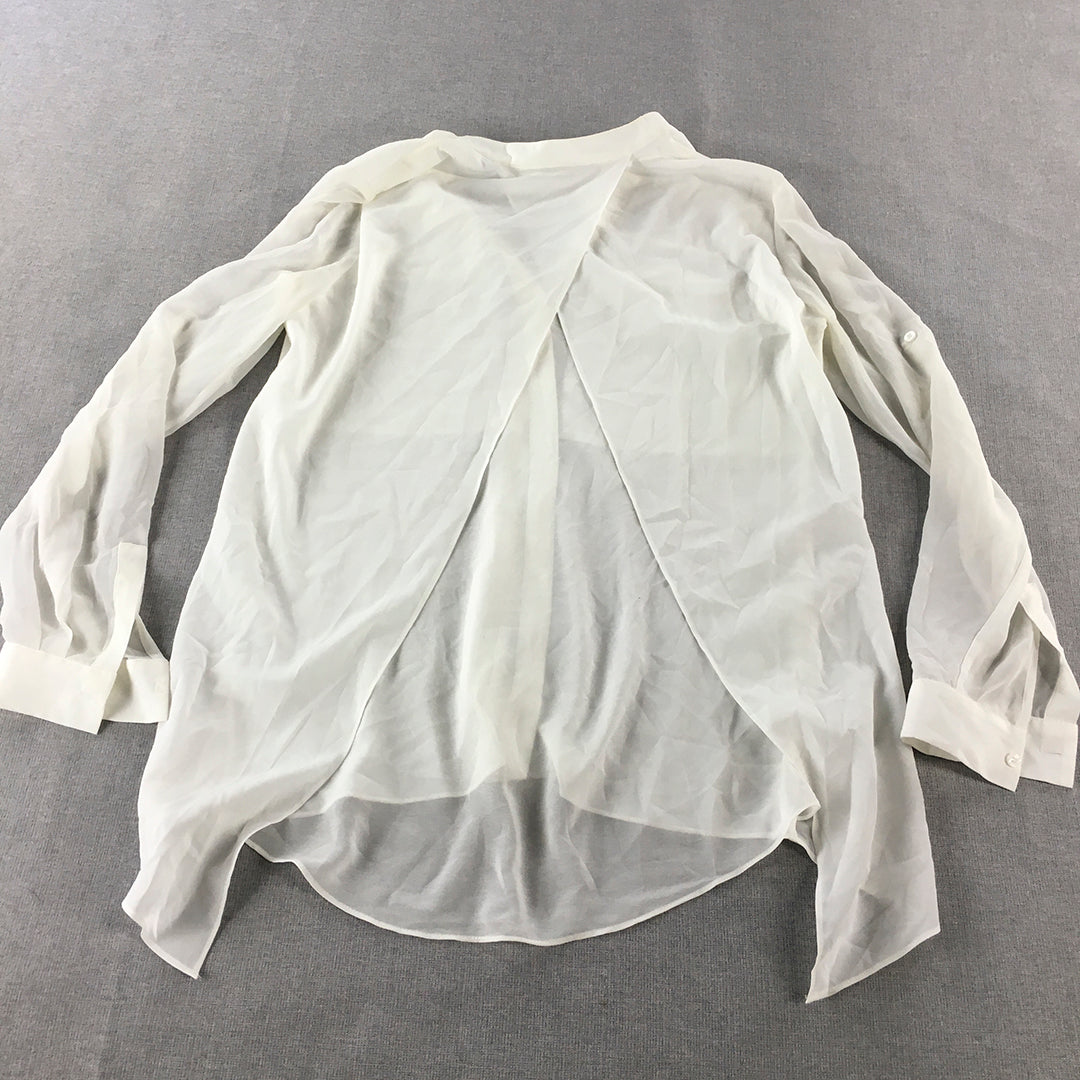 Forever New Womens Shirt Size 8 White Long Sleeve Button-Up