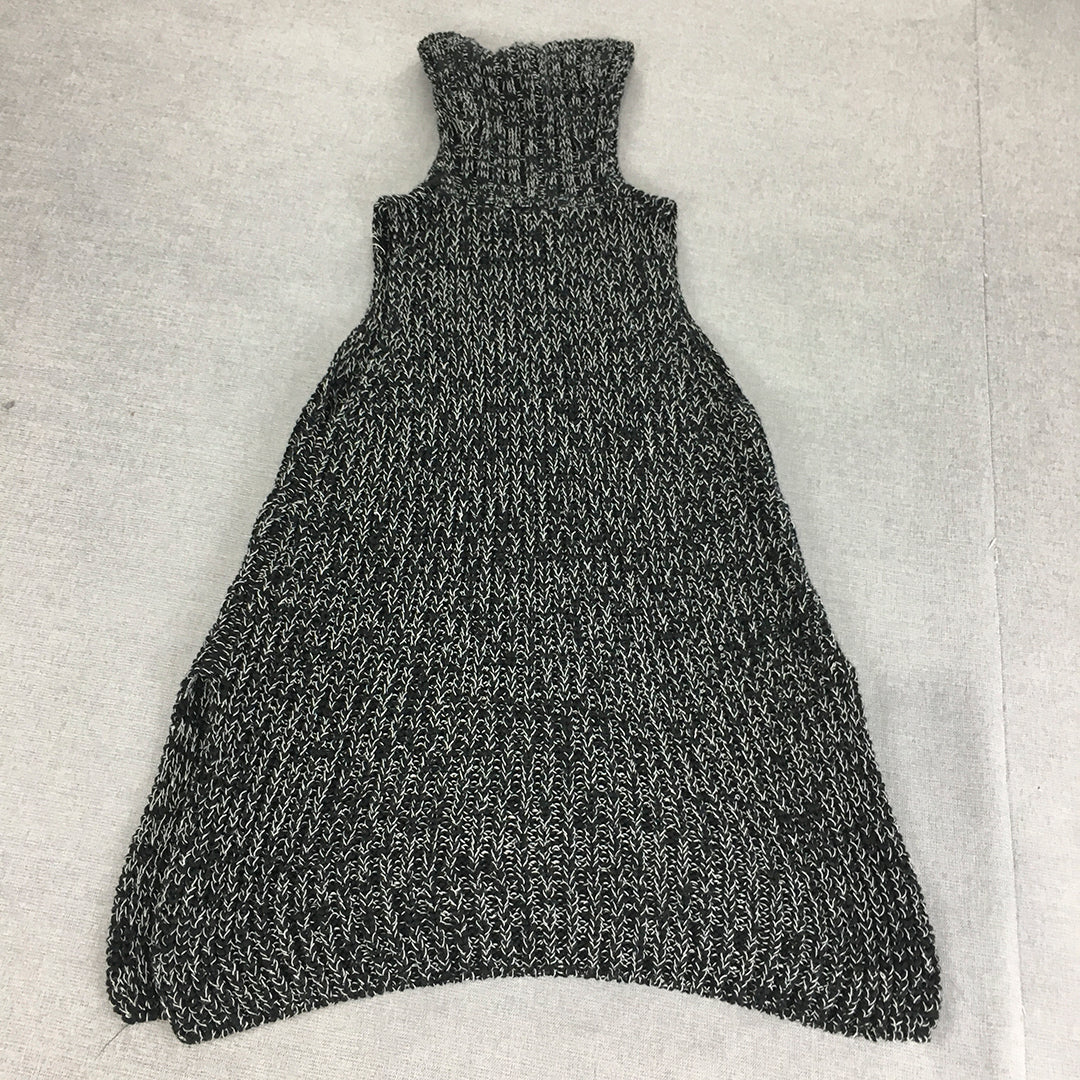 Miss Shop Womens Knit Sweater Vest Size 10 Black White Roll Neck Sleeveless