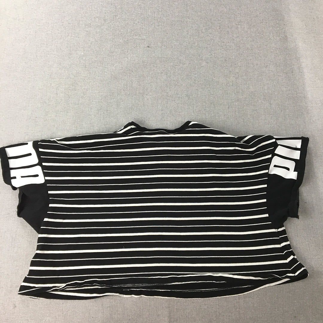 Puma Womens Cropped T-Shirt Size L Black Striped Logo Short Sleeve Top