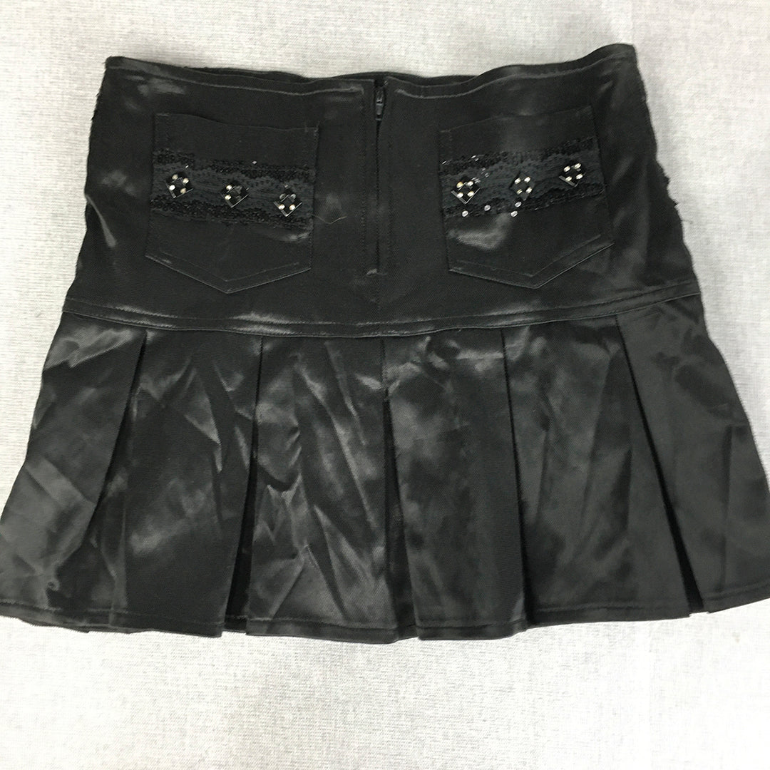 Vintage Nova Womens Mini Skirt Size 38 (Small) Black Pleated Button Y2K