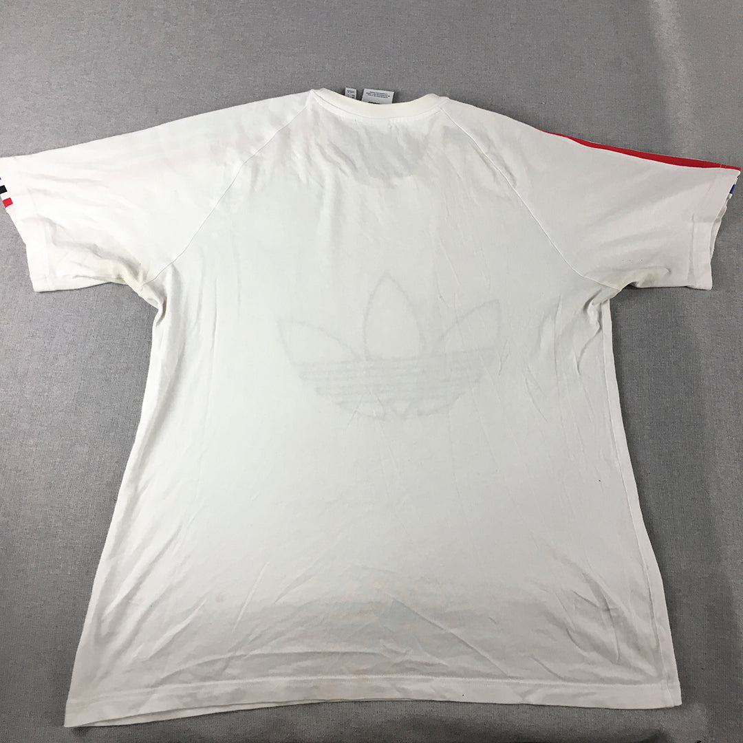 Adidas Mens T-Shirt Size L White France Trefoil Logo Crew Neck Short Sleeve