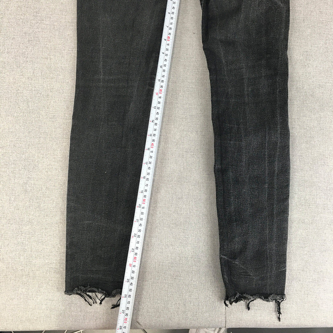 Zara Womens Skinny Jeans Size 6 US Black Dark Wash Raw Hem Stretch Denim