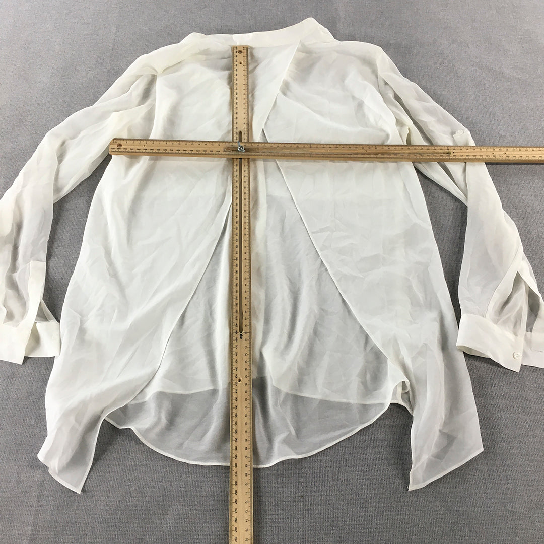 Forever New Womens Shirt Size 8 White Long Sleeve Button-Up