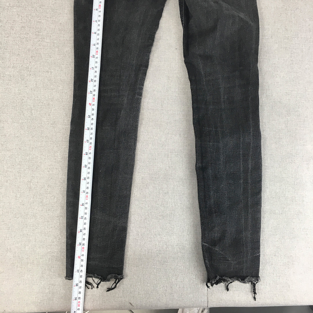 Zara Womens Skinny Jeans Size 6 US Black Dark Wash Raw Hem Stretch Denim