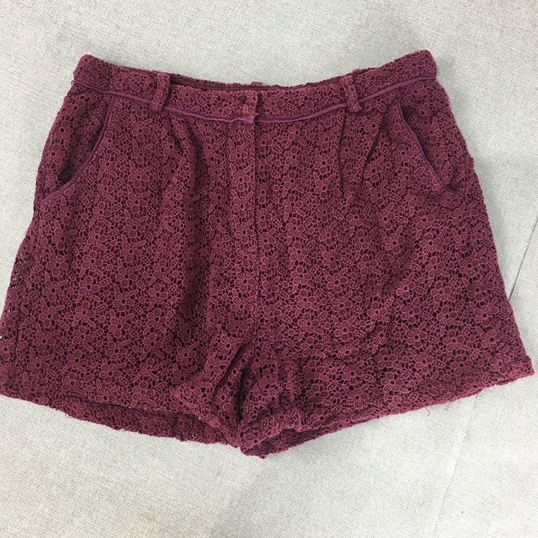 Topshop Womens Shorts Size 12 Purple Floral Lace Pockets