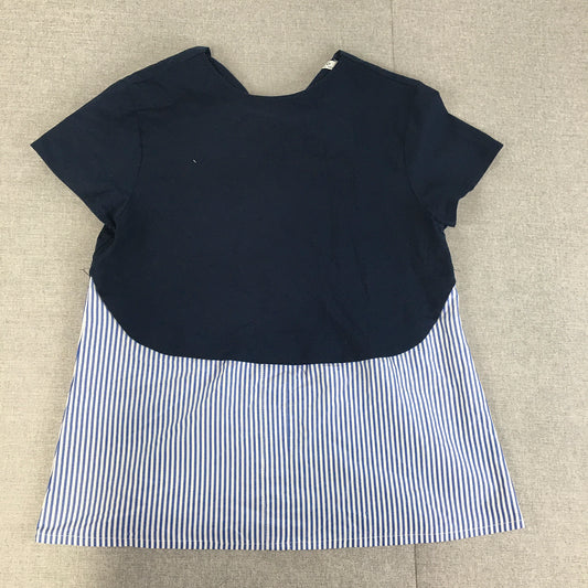 Callie Cotton Womens Top Size L Blue Navy White Striped Short Sleeve Shirt