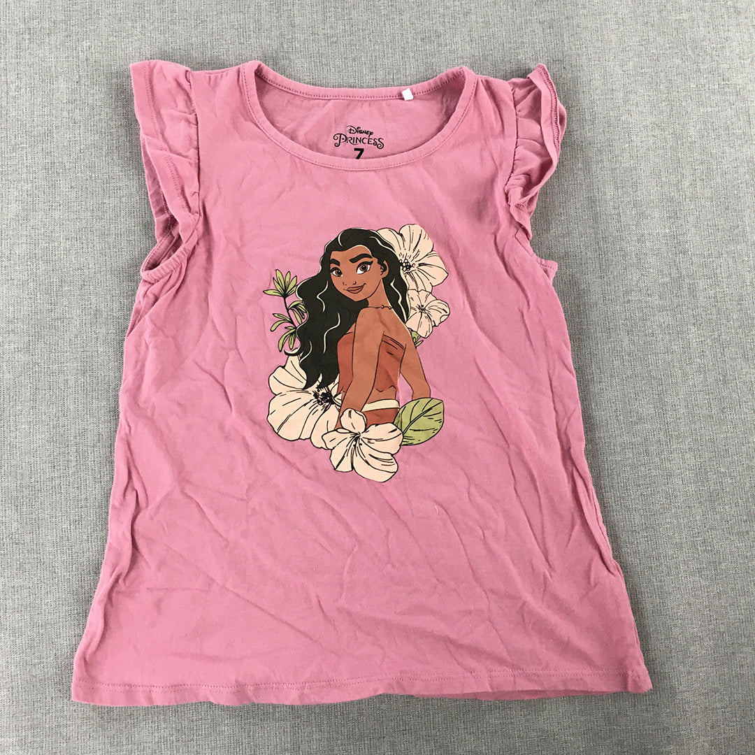 Disney Moana Kids Girls Top SIze 7 Pink Short Sleeve Crew Neck T-Shirt