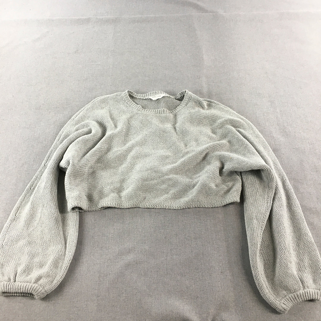 Subtitled Womens Cropped Knit Sweater Size L Grey Pullover Jumper