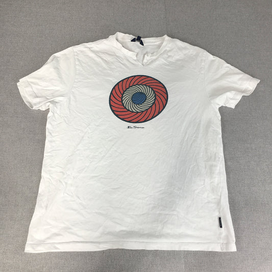 Ben Sherman Mens T-Shirt Size L White Big Logo Short Sleeve Tee