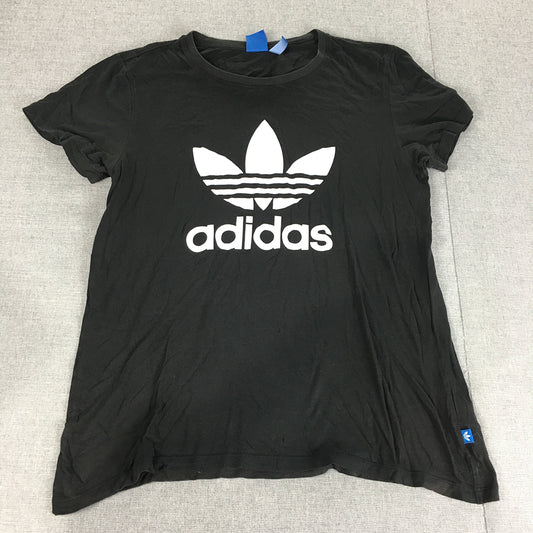 Adidas Womens T-Shirt Size 10 Black Big Trefoil Logo Short Sleeve Crew Neck Top