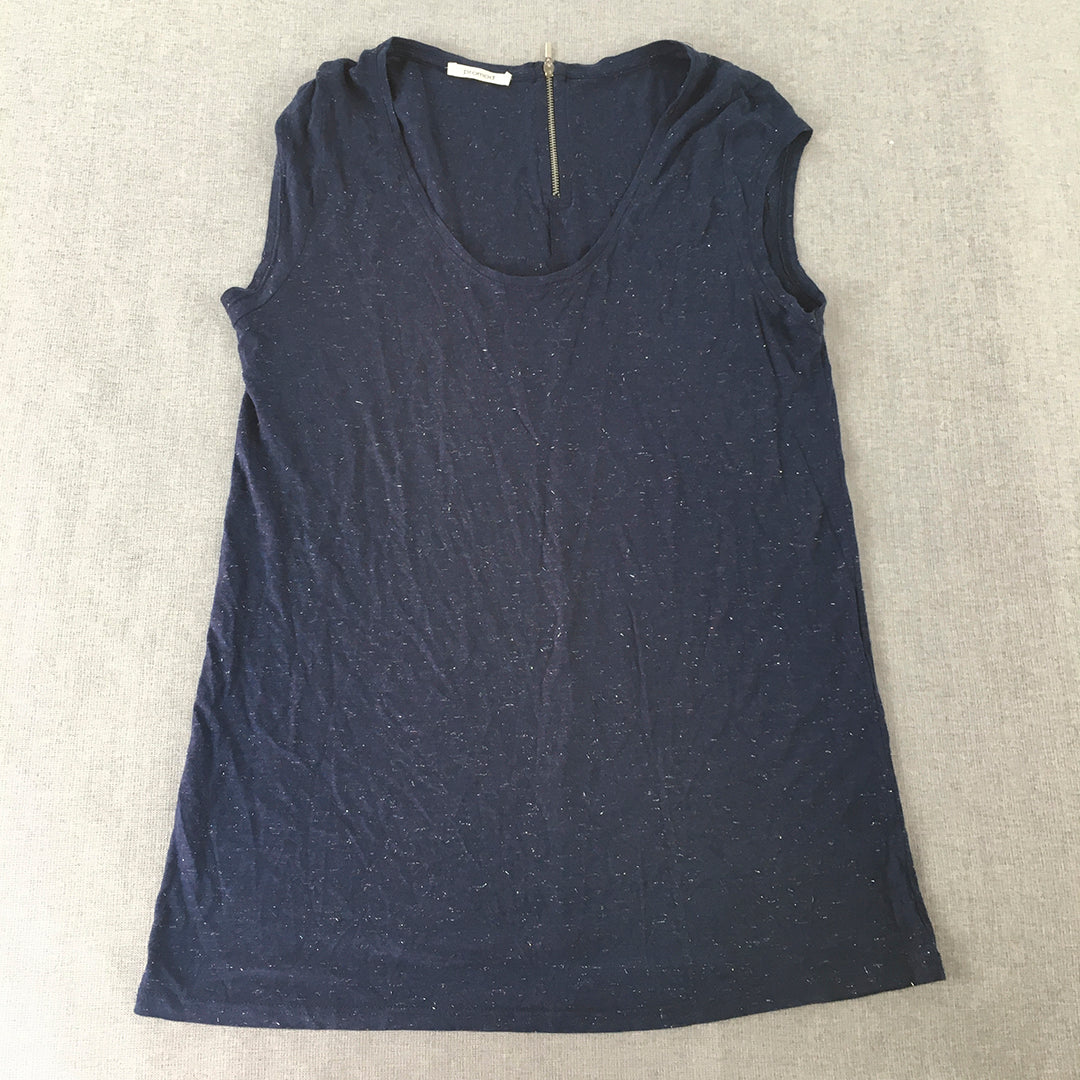 Promod Womens Top Size M Blue Short Sleeve Shirt Back Zip