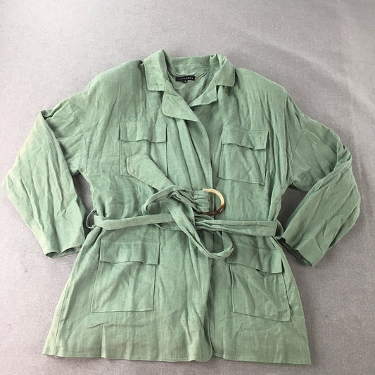 JLux Label Womens Linen Jacket Size S Green Belted Overcoat