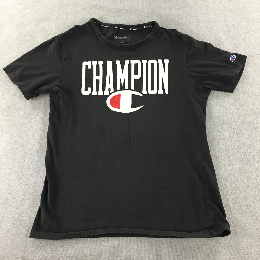 Champion Mens T-Shirt Size S Black Logo Short Sleeve Crew Neck Tee