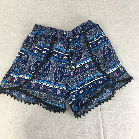 Lille Womens Shorts Size L Blue Paisley Elasitic Waist