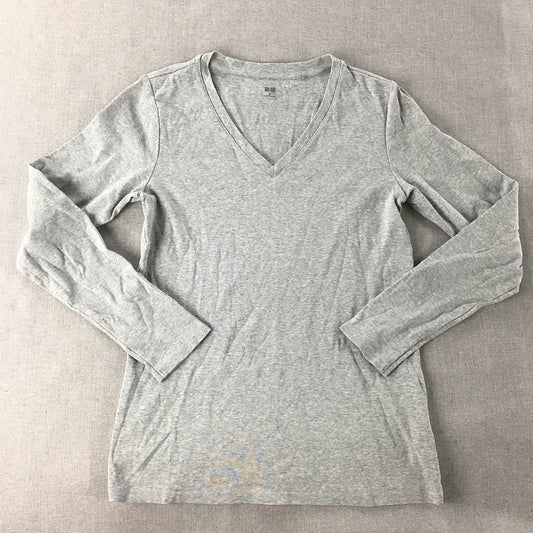 Uniqlo Womens Top Size M Grey Long Sleeve V-Neck Pullover Shirt