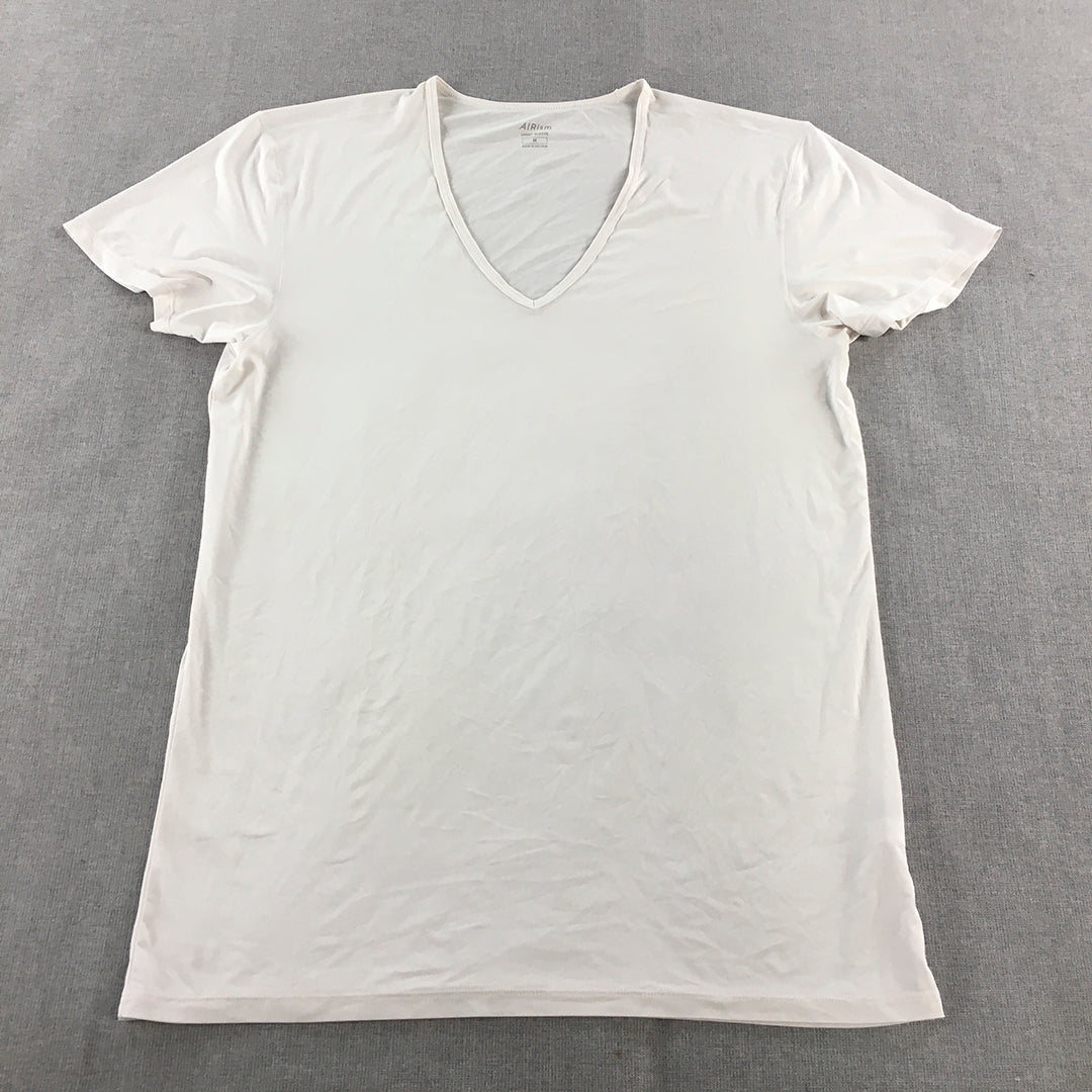 Uniqlo AIRism Mens T-Shirt Size M White V-Neck Short Sleeve Tee