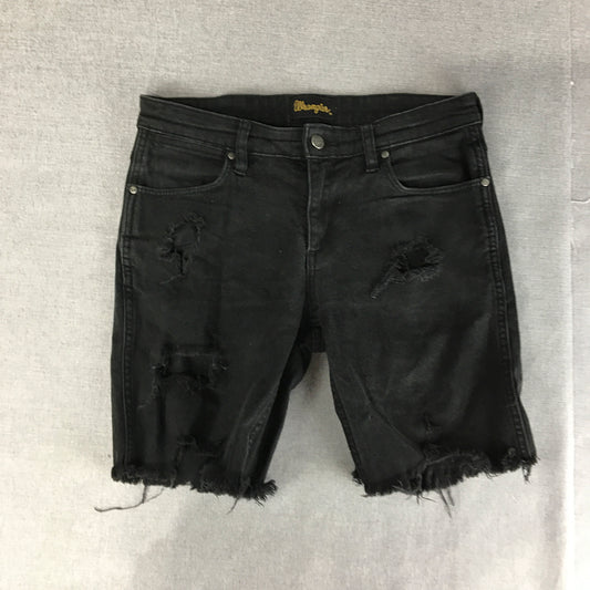 Wrangler Mens Smith Denim Shorts Size 30 Black Ripped Raw Hem Jorts