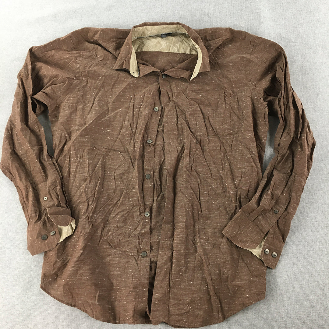 Van Heusen Mens Shirt Size L Brown Long Sleeve Button-Up Collared Pocket