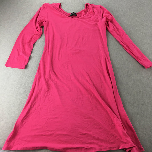 Carly Q Womens A-Line Dress Size XL Hot Pink Long Sleeve Midi