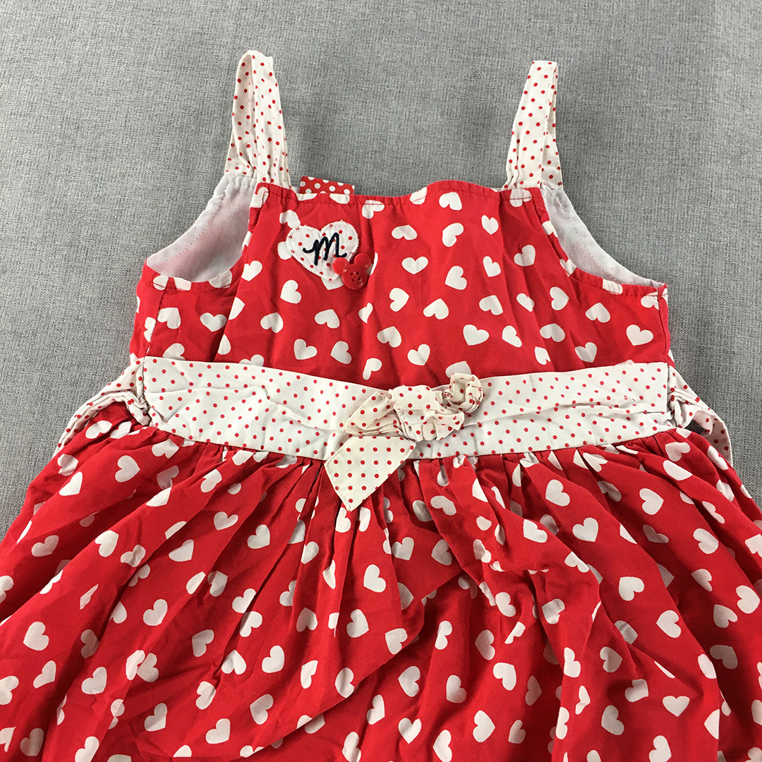 Disney Minnie Mouse Kids Girls Dress Size 6 Red Love Heart Pattern Sleeveless