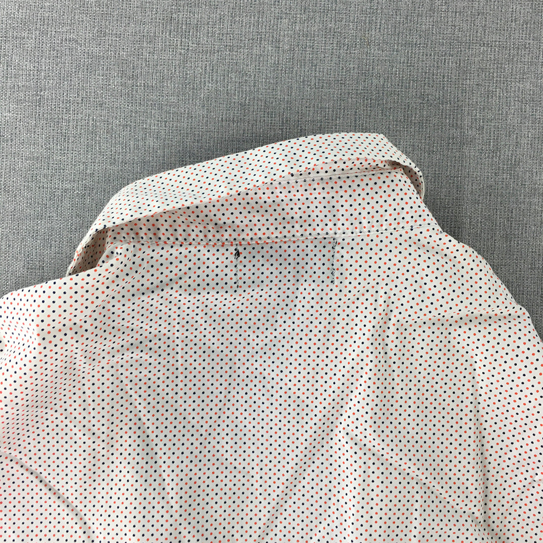 Oxford Womens Shirt Size 10 White Dot Long Sleeve Collared Button-Up