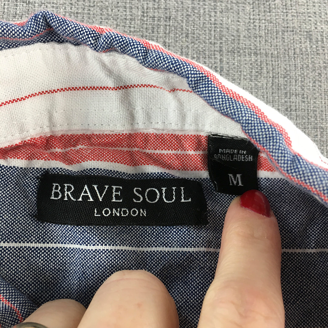 Brave Soul Womens Shirt Size M White Blue Red Striped Button-Up