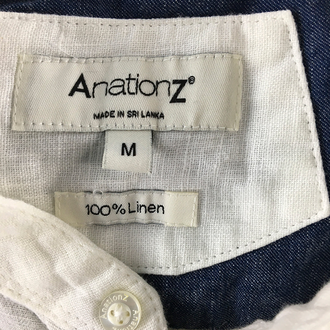 Anationz Mens 100% Linen Shirt Size M White Long Sleeve Button-Up