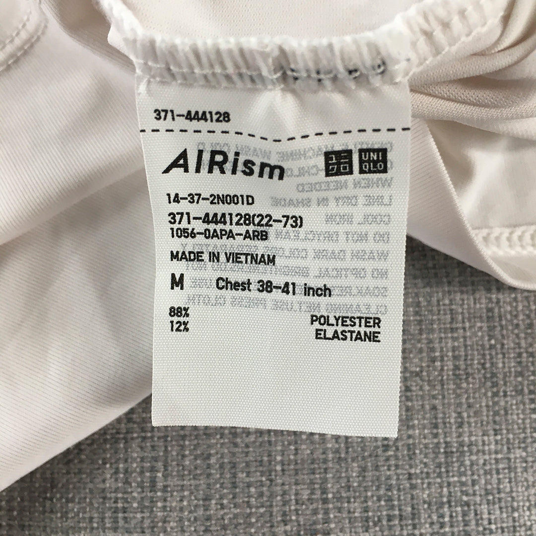 Uniqlo AIRism Mens T-Shirt Size M White V-Neck Short Sleeve Tee