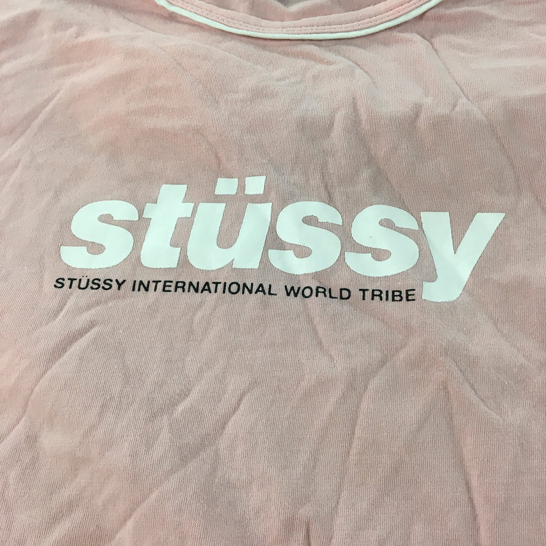 Stussy Womens T-Shirt Size 10 Pink Logo Short Sleeve Round Neck Top