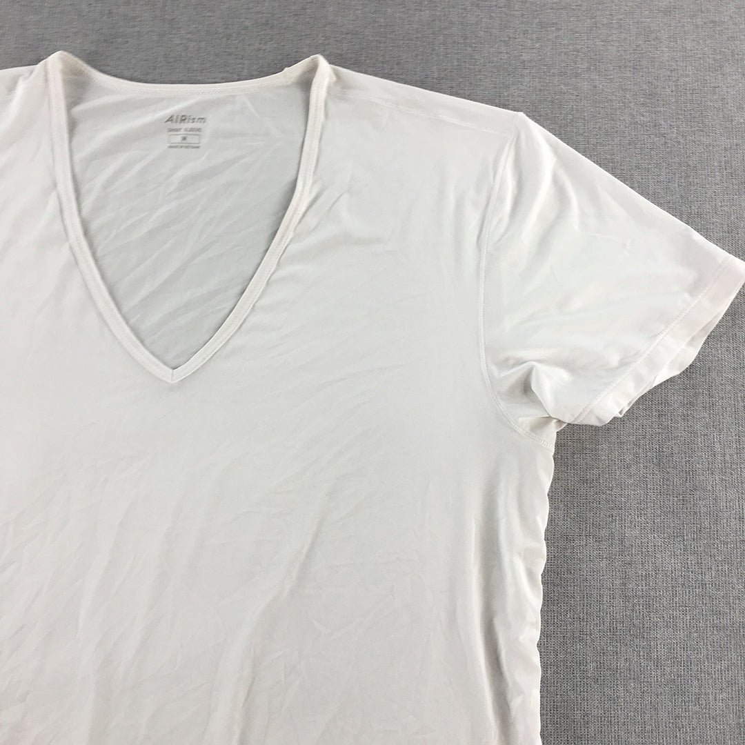 Uniqlo AIRism Mens T-Shirt Size M White V-Neck Short Sleeve Tee