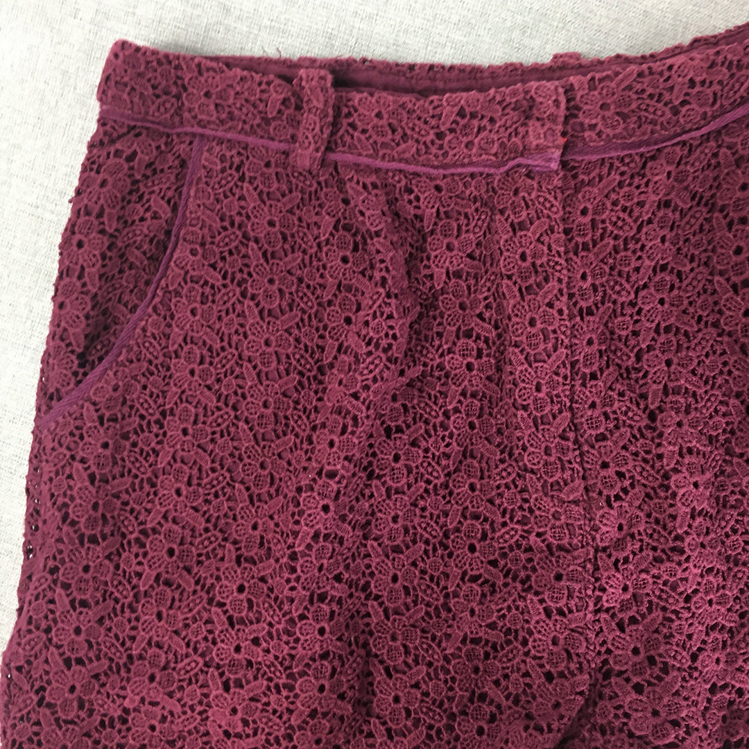 Topshop Womens Shorts Size 12 Purple Floral Lace Pockets