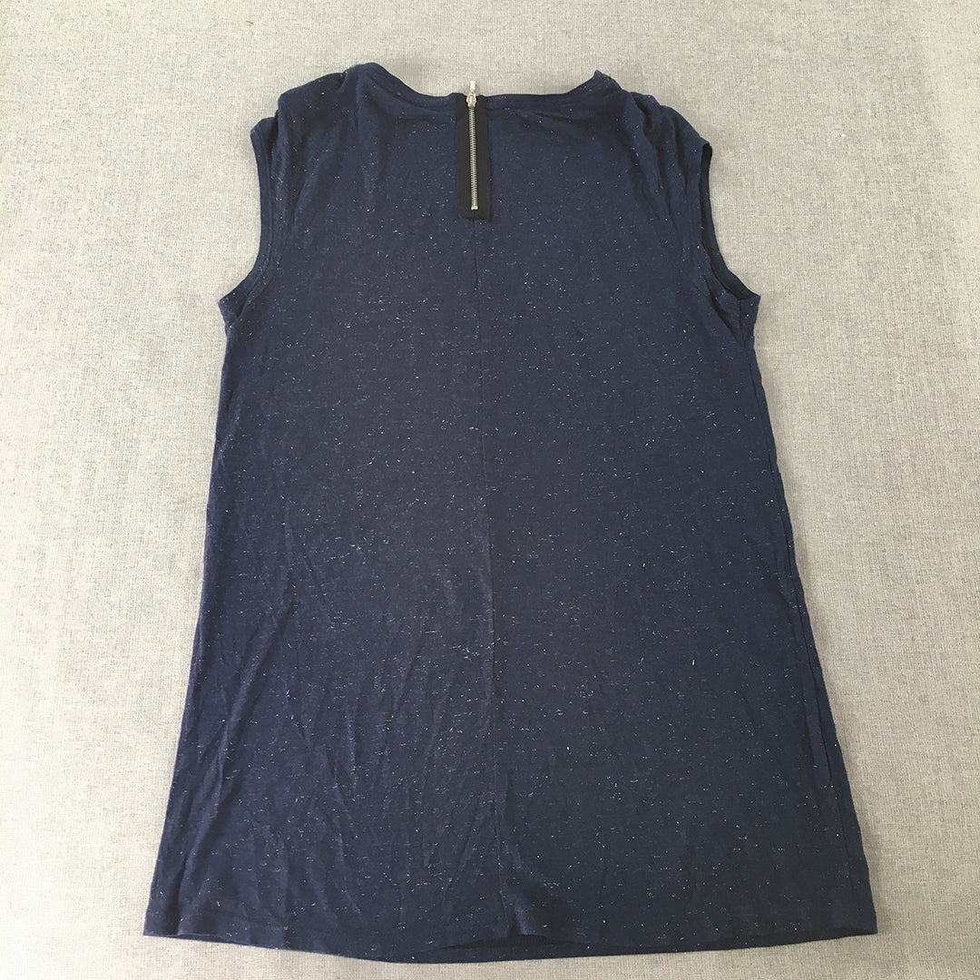 Promod Womens Top Size M Blue Short Sleeve Shirt Back Zip