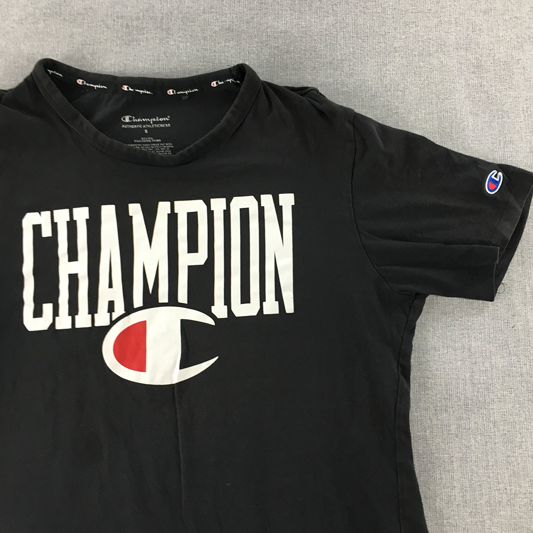 Champion Mens T-Shirt Size S Black Logo Short Sleeve Crew Neck Tee