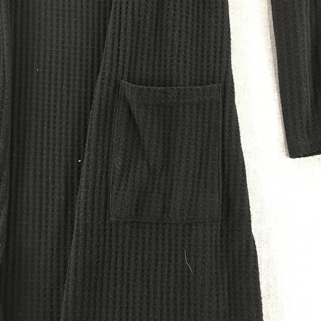 Valleygirl Womens Long Cardigan Size L Black Waterfall Neckline Pockets