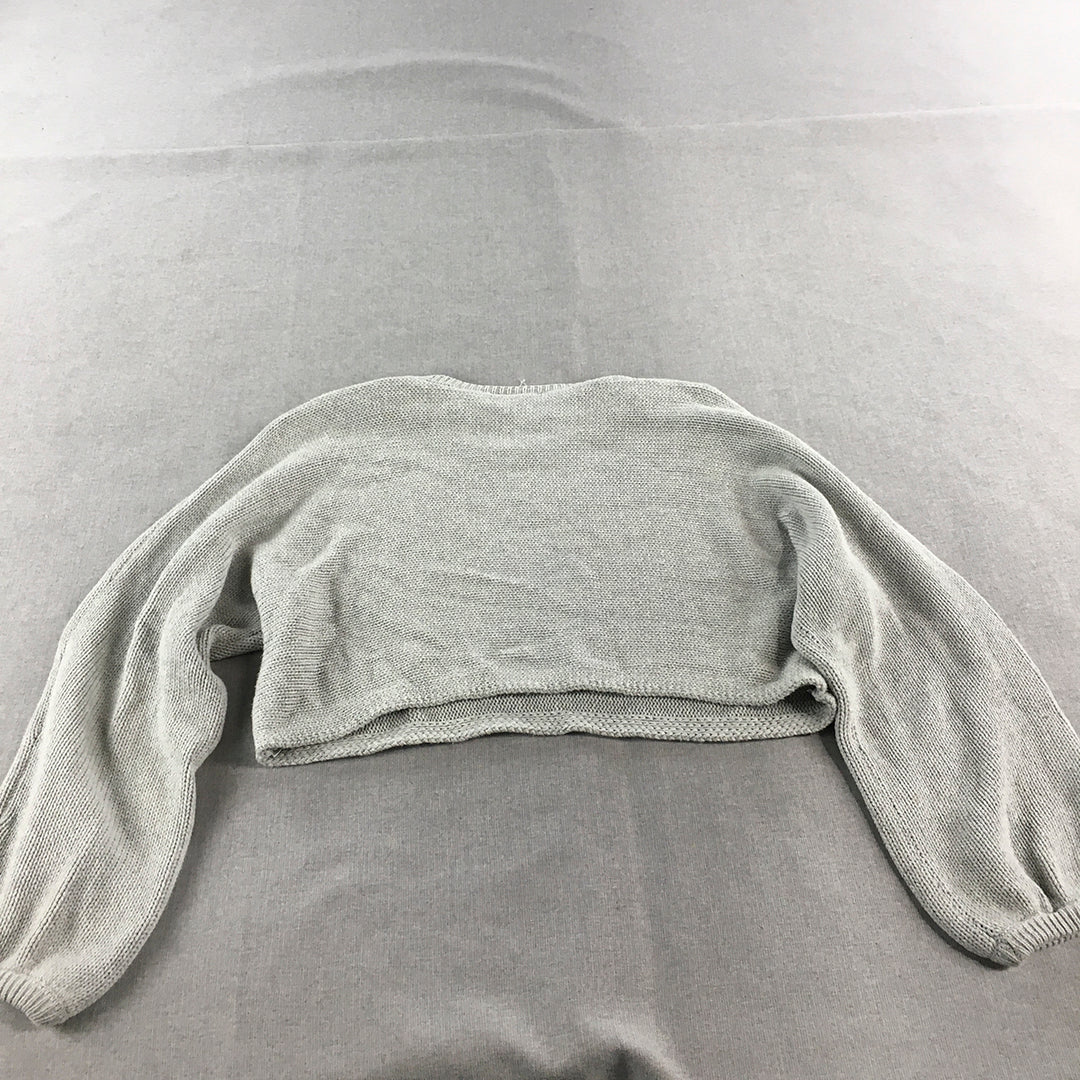 Subtitled Womens Cropped Knit Sweater Size L Grey Pullover Jumper