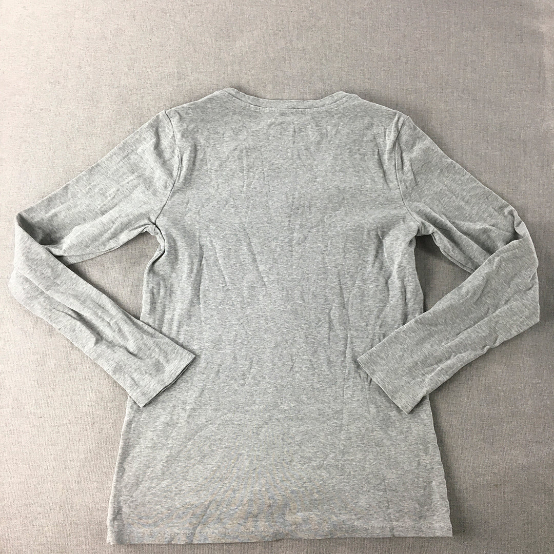 Uniqlo Womens Top Size M Grey Long Sleeve V-Neck Pullover Shirt