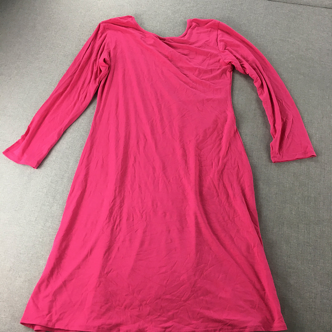 Carly Q Womens A-Line Dress Size XL Hot Pink Long Sleeve Midi