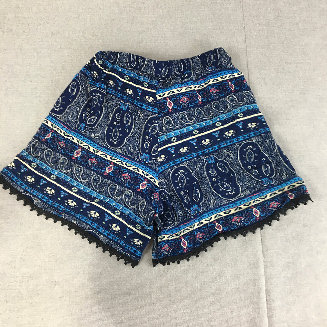 Lille Womens Shorts Size L Blue Paisley Elasitic Waist