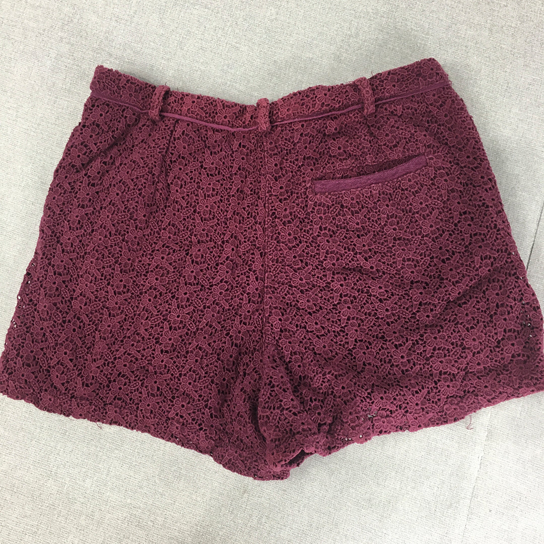 Topshop Womens Shorts Size 12 Purple Floral Lace Pockets