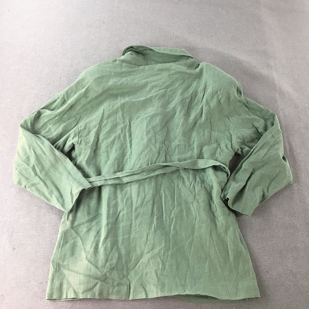 JLux Label Womens Linen Jacket Size S Green Belted Overcoat