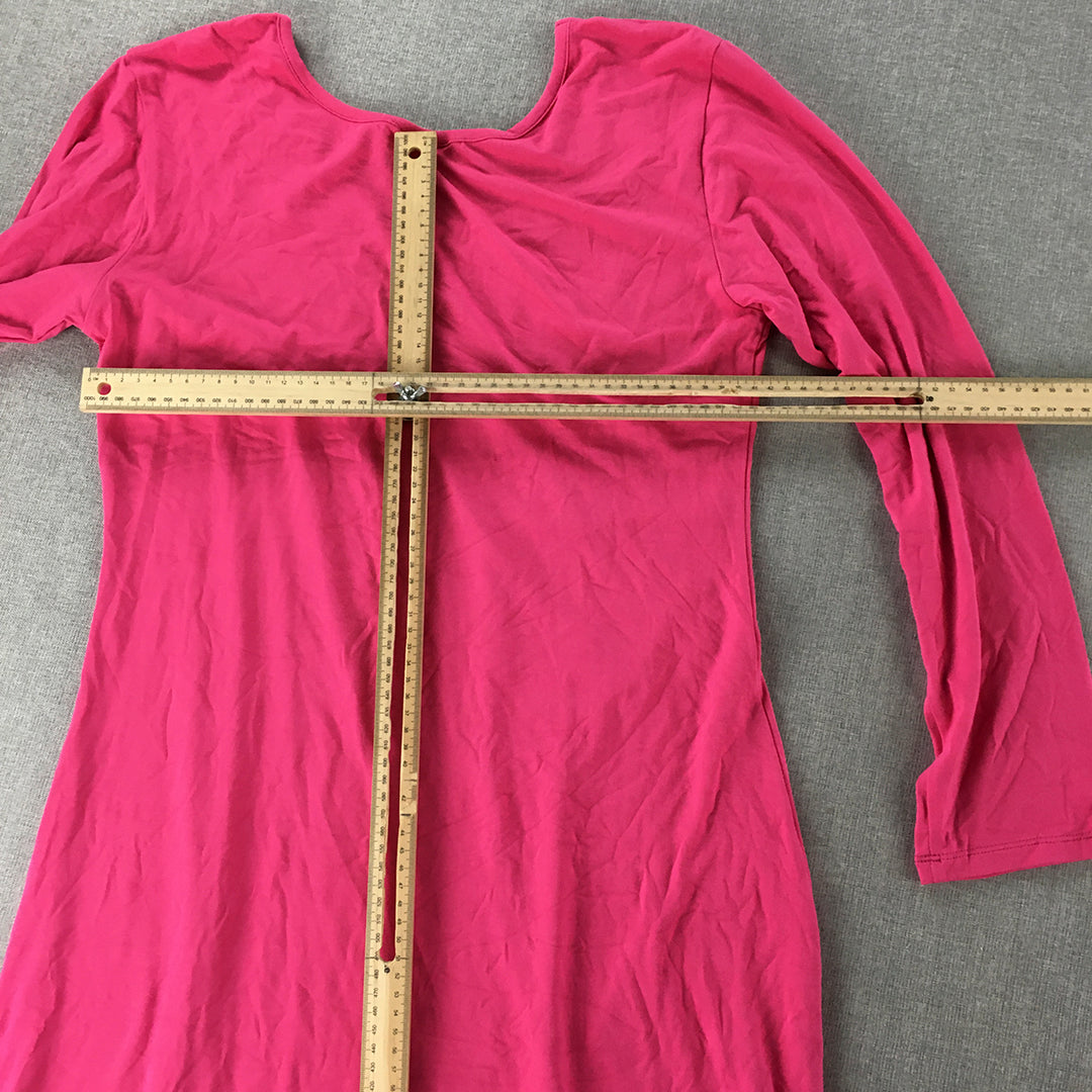 Carly Q Womens A-Line Dress Size XL Hot Pink Long Sleeve Midi